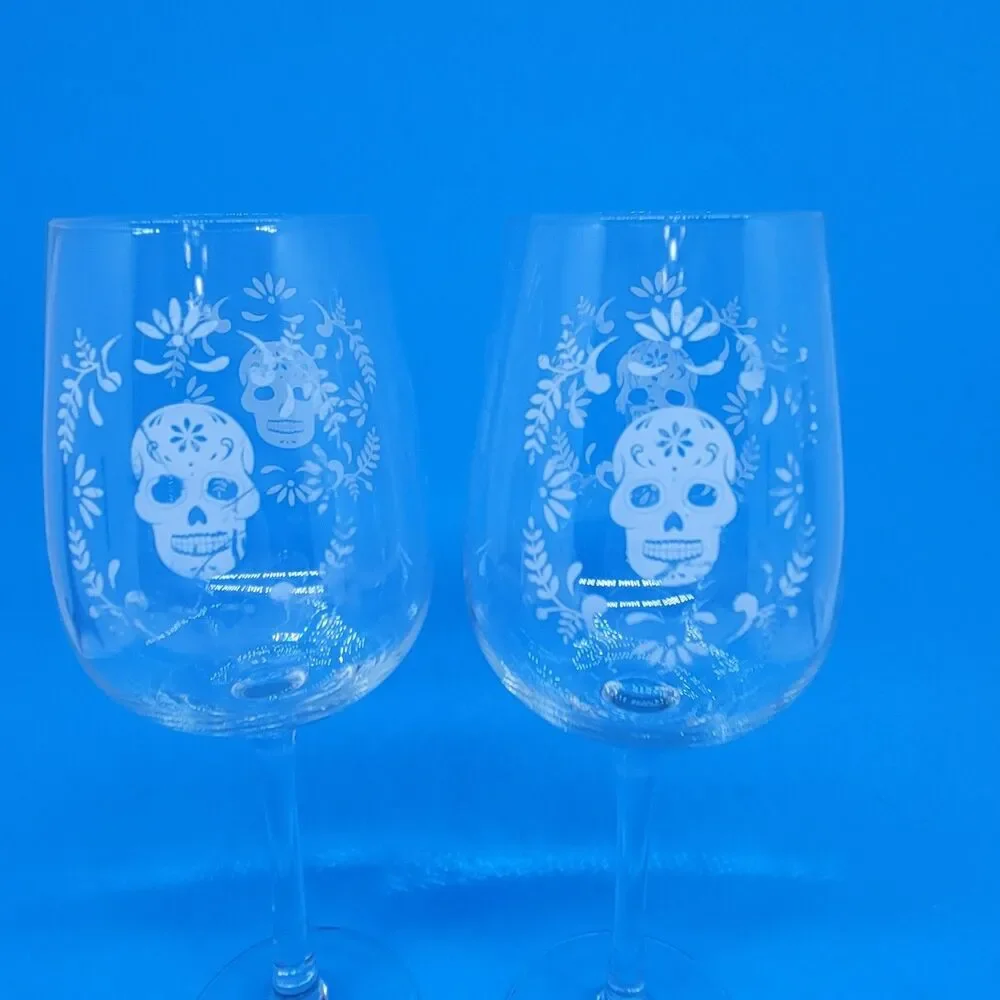 Sugar Skull Day Of The Dead Set Of 2 Clear With White Skull 9